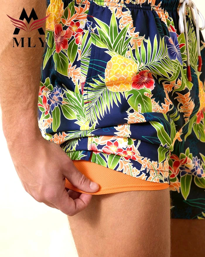 Custom Summer Printed Board Shorts Drawstring With Liner Surf Beach Shorts for Men Swim Trunks