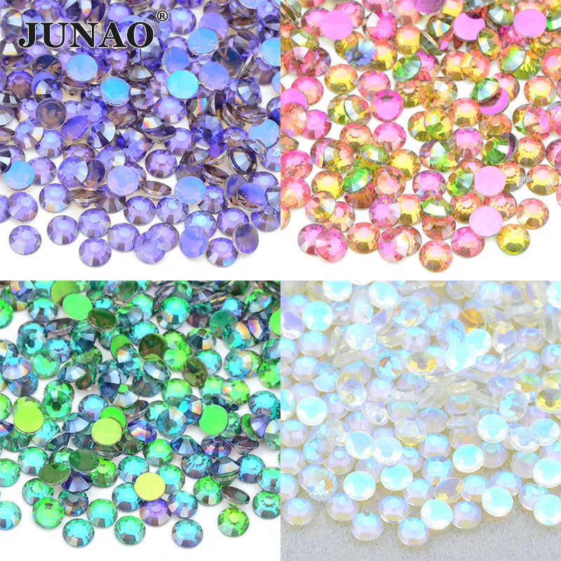 JUNAO SS6 SS10 SS16 SS30 Wholesale New Crystal Stones Non Hotfix Strass Aurora White AB Flatback Glass Rhinestones for Crafts