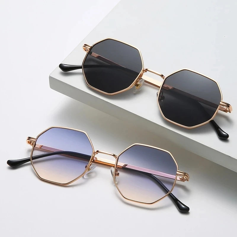 Luxury Square Sunglasses Men Women Fashion Small Frame Polygon Sun Glasses Metal Vintage Retro Brand Octagon