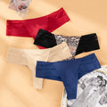 Large Size Thong Women's Ice Silk Seamless Low Waist Underwear Sexy Striped Lace Edge
