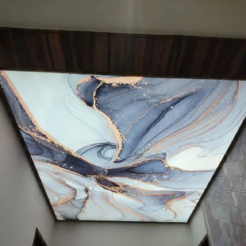 Modern Uv Print  Gold Marble Artistic Fireproof Design PVC Stretch Ceiling for Hotel Mall Interior Decoration