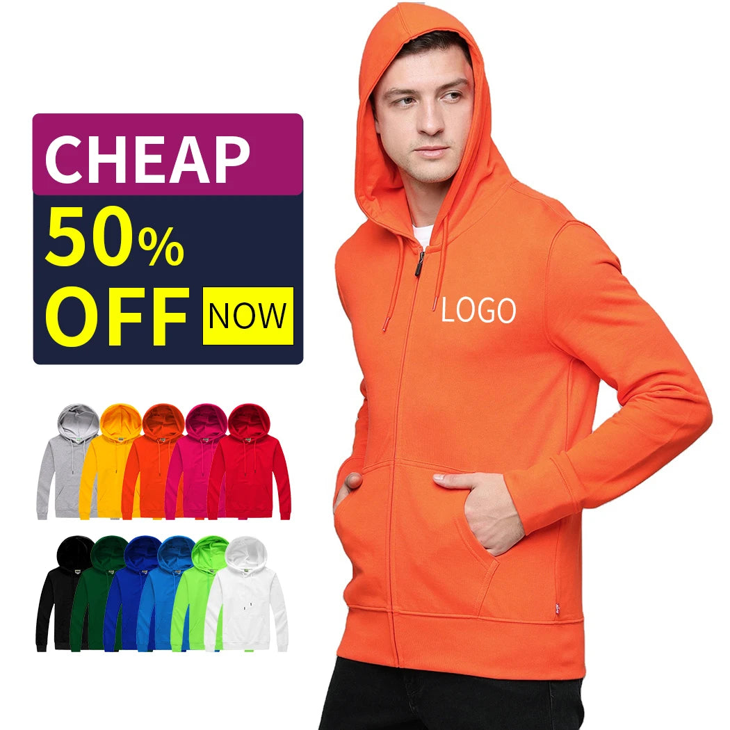 Prompt Goods Cheapest Hoodies No Fade No Shrink Men's Plus Size Hoodies Sport Zipper Hooded Sweatshirts
