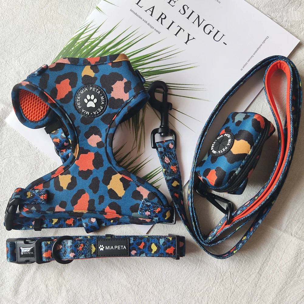 2023Top Sellers Designers Pet Vest Personalized Dark Blue Harness Set Adjustable Custom Bow Dog Harness Set