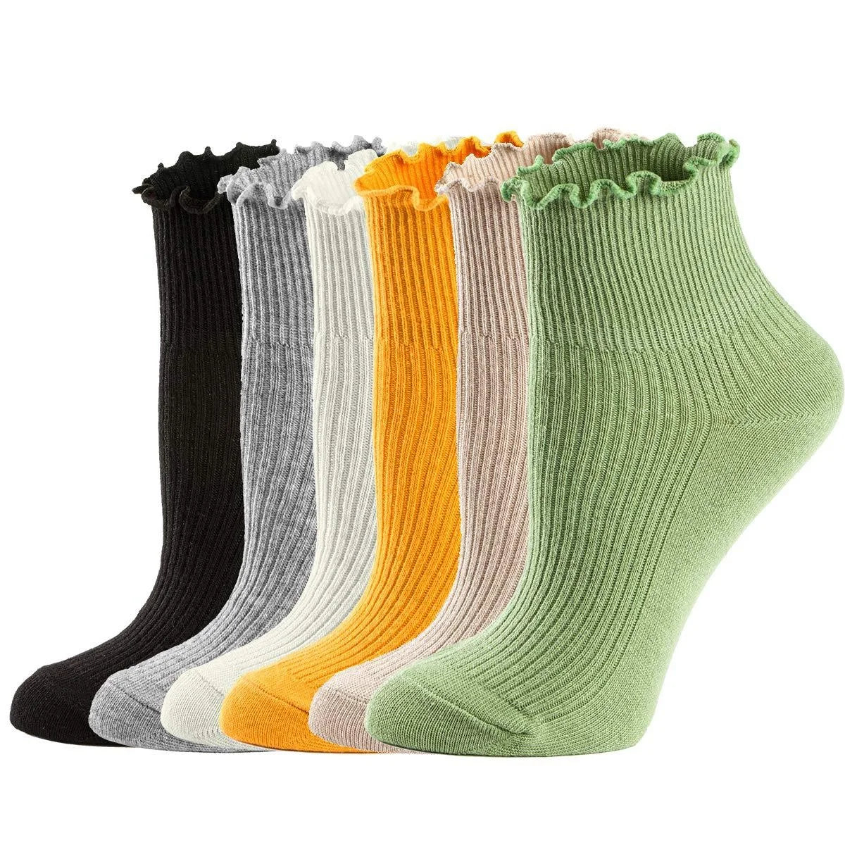Wholesale Casual Solid Color Frilly Ruffle Socks Women Girl Comfy Cotton Ankle Short Socks