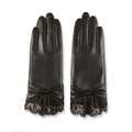 Winter Fashion Warm Dress Goatskin Elegant Lady Women Leather Gloves With Lace