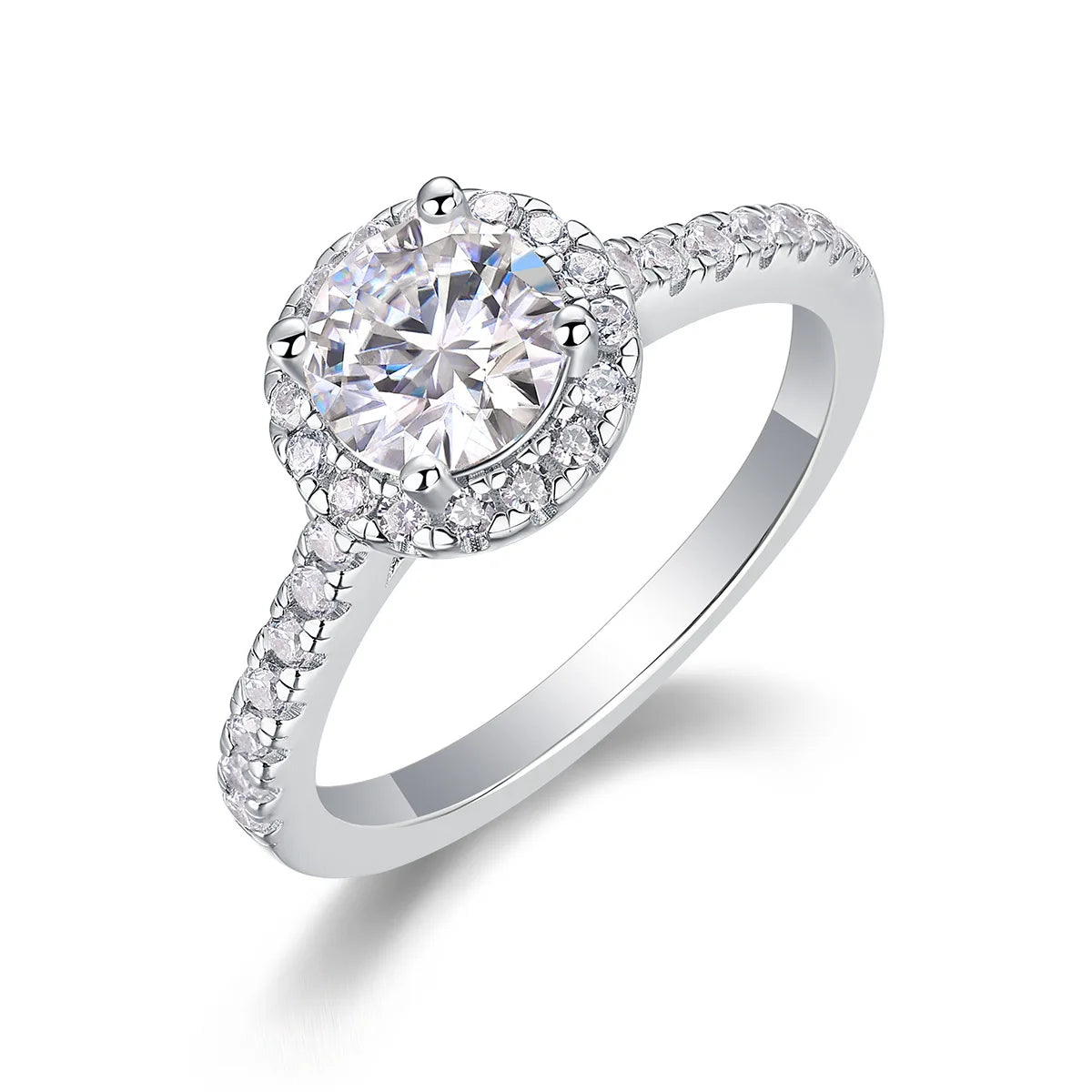 Wholesale Fine Light Luxury S925 Silver Classic Round 1 Carat Moissanite Diamond Ring for Women Lady Wedding Jewelry