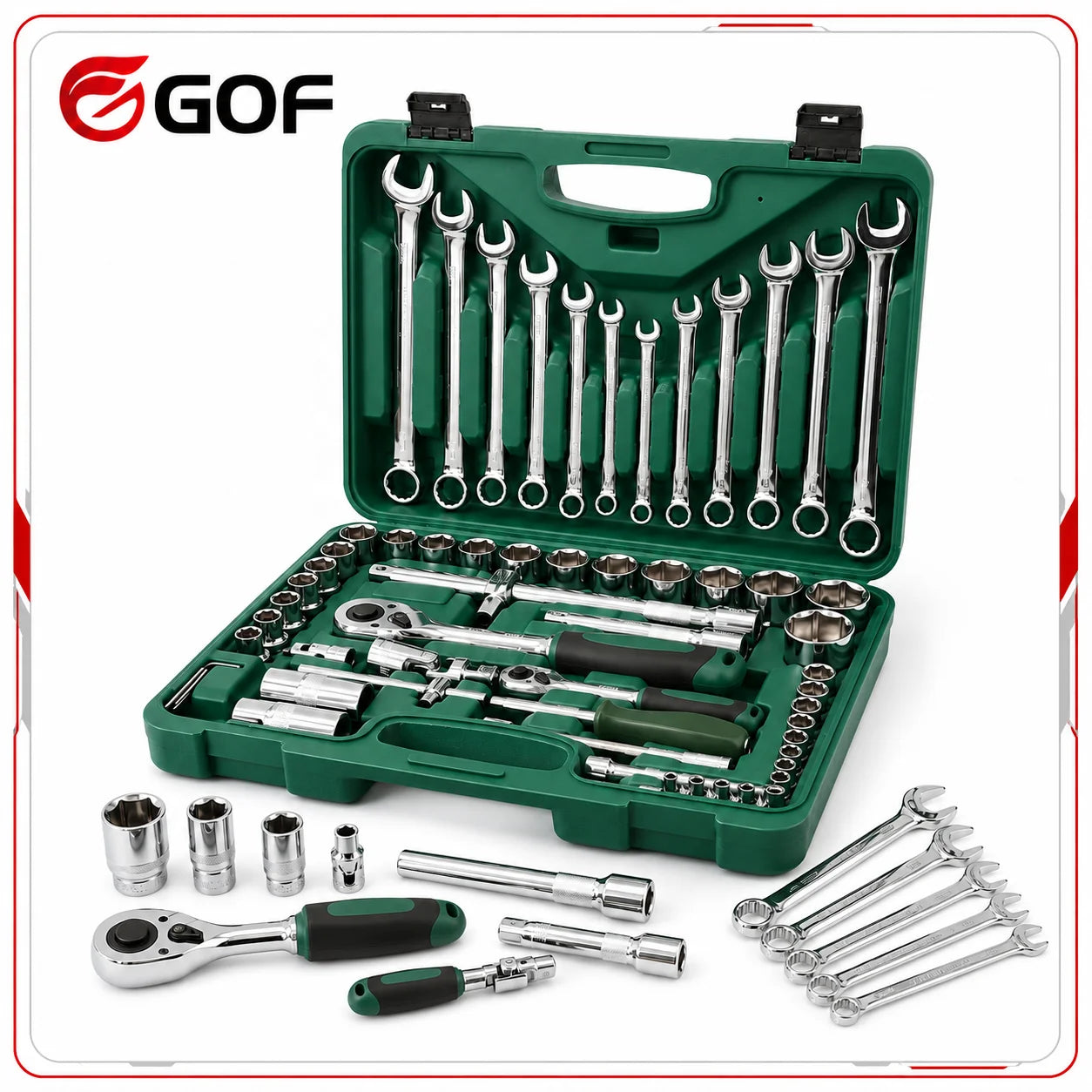 61Pieces Carbon Steel Mechanics Socket Wrench Set Interchangeable 1/2" & 1/4" Drive Sockets for Auto Repair DIY Tasks