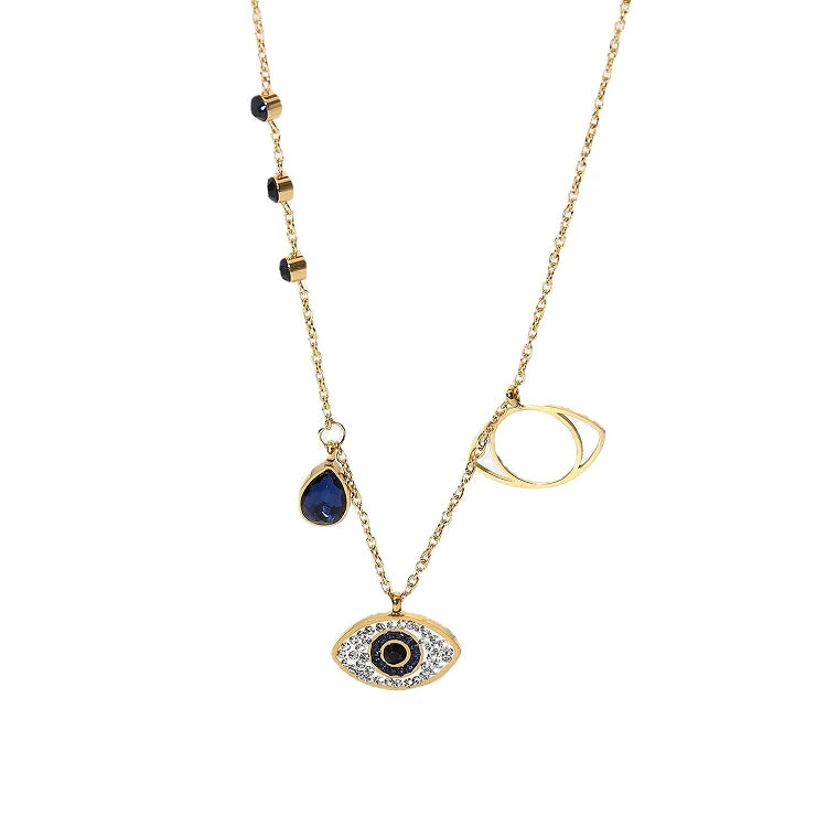 G398 18K Gold Plated Jewelry Stainless Steel Chain Chocker Butterfly Fish Tail Heart Eyes Zircon Pendant Necklace for Women