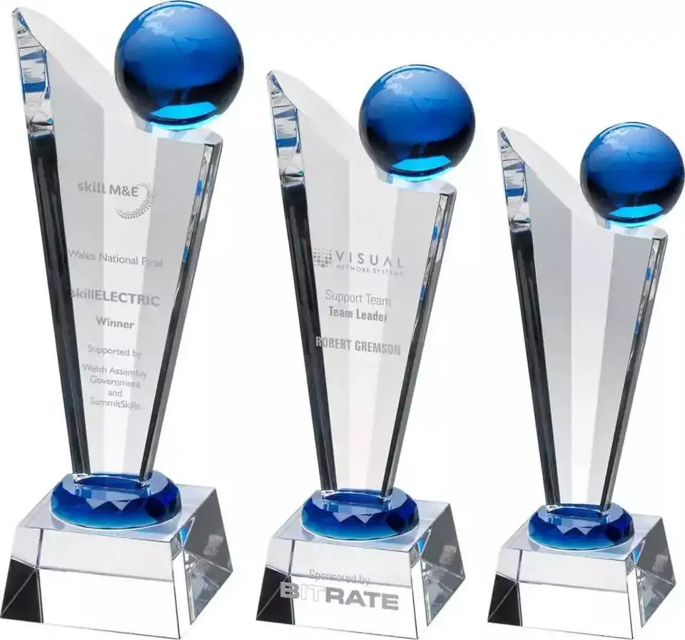 Guangzhou Crystal Ball Global Ball Trophy Award Wholesale Customized Glass Ball Trophies with Gift Box for Award