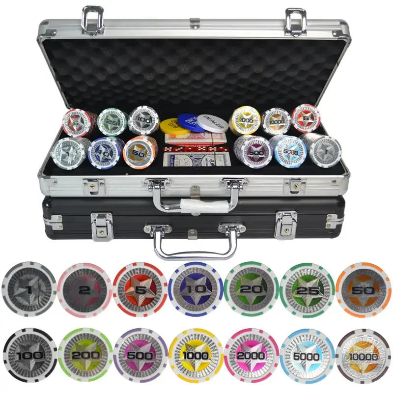 11.5g Casino ABS Poker Chips Sets300pcs One Set Colorful Clay Chips  with Aluminum Box