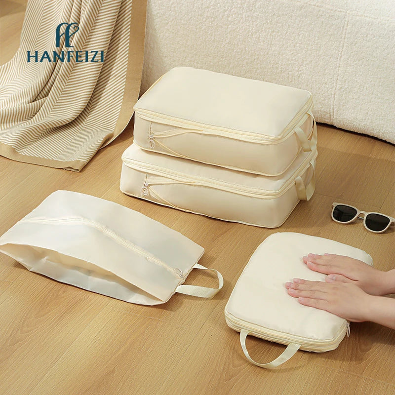 HANFEIZI Travel 4PCS Luggage Organizer Compression Storage Bag Packing Cubes Set MegaBDM