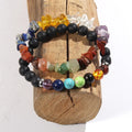 Retro Black Seven Chakra Men Jewelry 2pcs Natural Stone Black Lava Stone Seven Chakra Gravel Bracelet Set for Men's Daily Wear