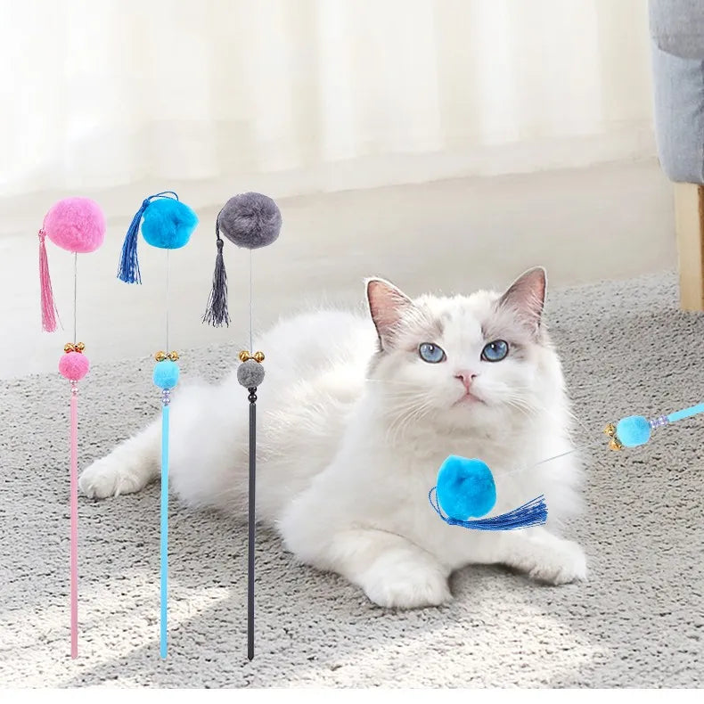 New Cat Toy Manufacturers Spot Supply Cute Girl Little fairy Tassel Ball Bell Tease Cat Stick Interactive Cat Teaser Wand Toys