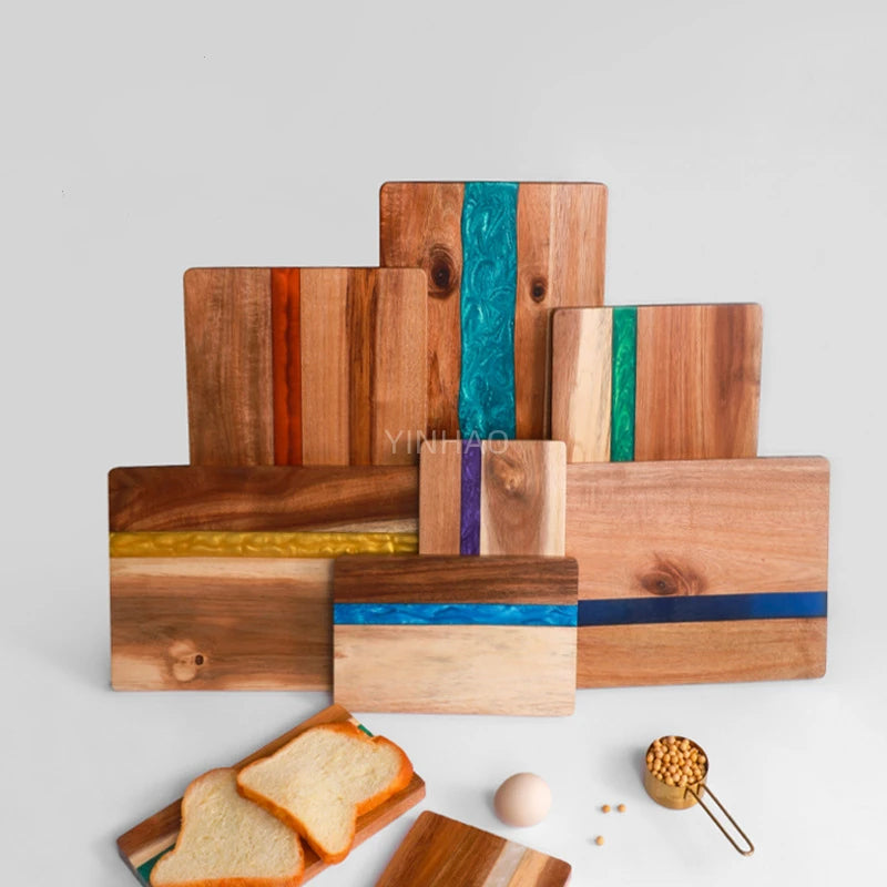 Customized Handmade Kitchen Crafts Acacia Wood and Resin Epoxy Cutting Boards for Chopping