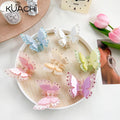 KUACHI Wholesale New Design Korean Style Double Layer Butterfly Rhinestone Hair Claw Sweet Cute Girl Custom Acrylic Hair Clips
