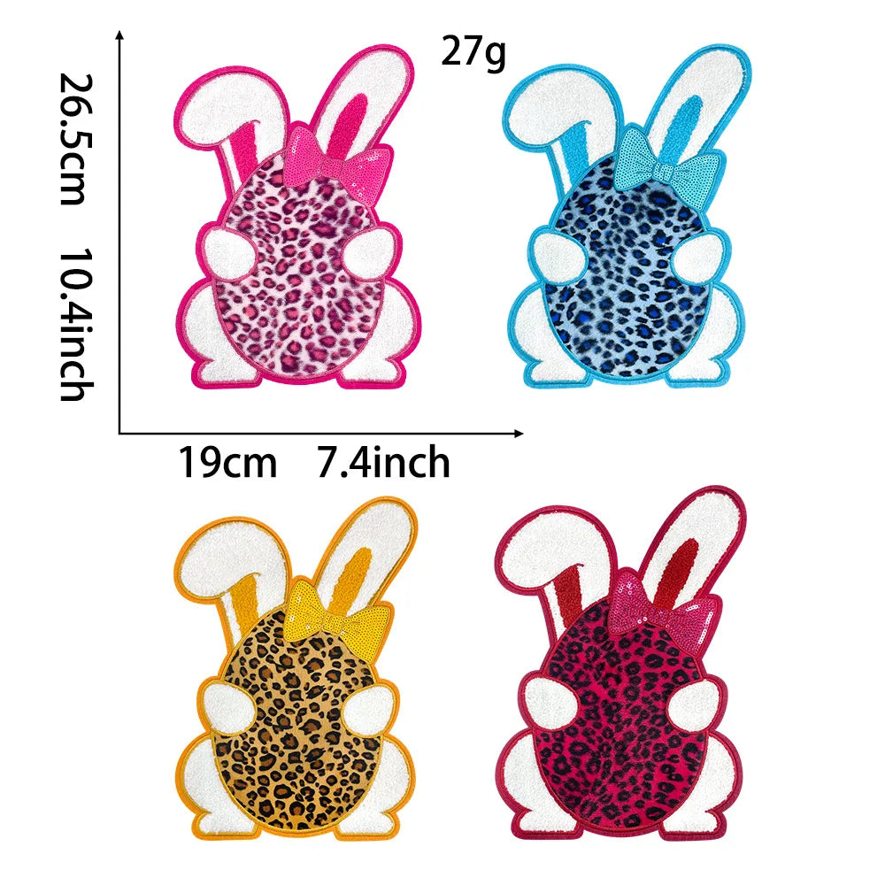 New Stock Big Size 25cm Iron on Chenille Embroidered Colorful Bunny Egg Easter Patch for T-shirt Hoodies Hat Decoration