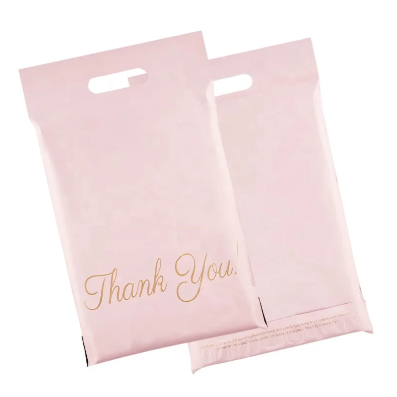 Ready to Ship Poly Mailer Pink Thankyou Logo Waterproof Delivery Packaging Handle Mailing Bags in Stock Shipping Bag