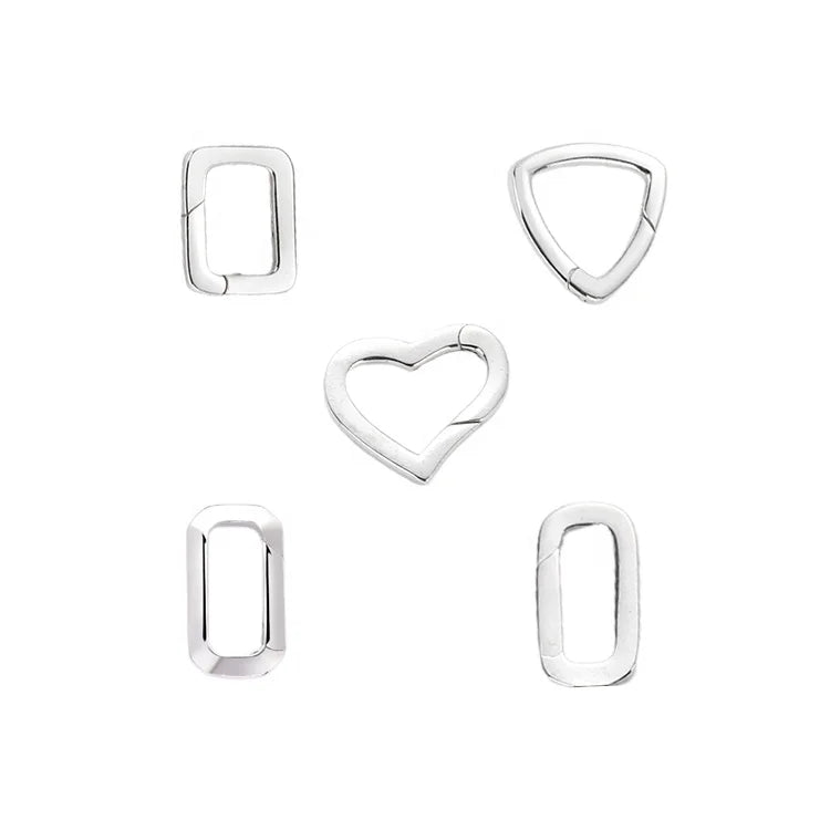 DIY Jewelry Necklace Making Findings 925 Sterling Silver Square Heart Triangle Shape Spring Ring Clasps Push Gate Charm Holder