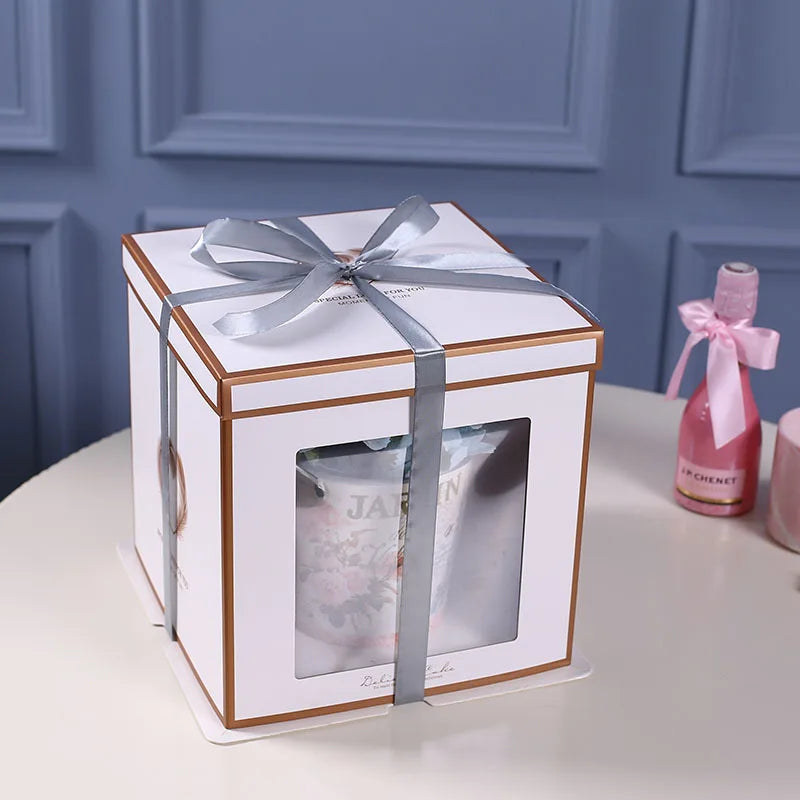 Wholesale Thickened Translucent 6/8/10/12 Inch Double Height Cake Box for Birthday Cakes and Sushi with Sugars Included