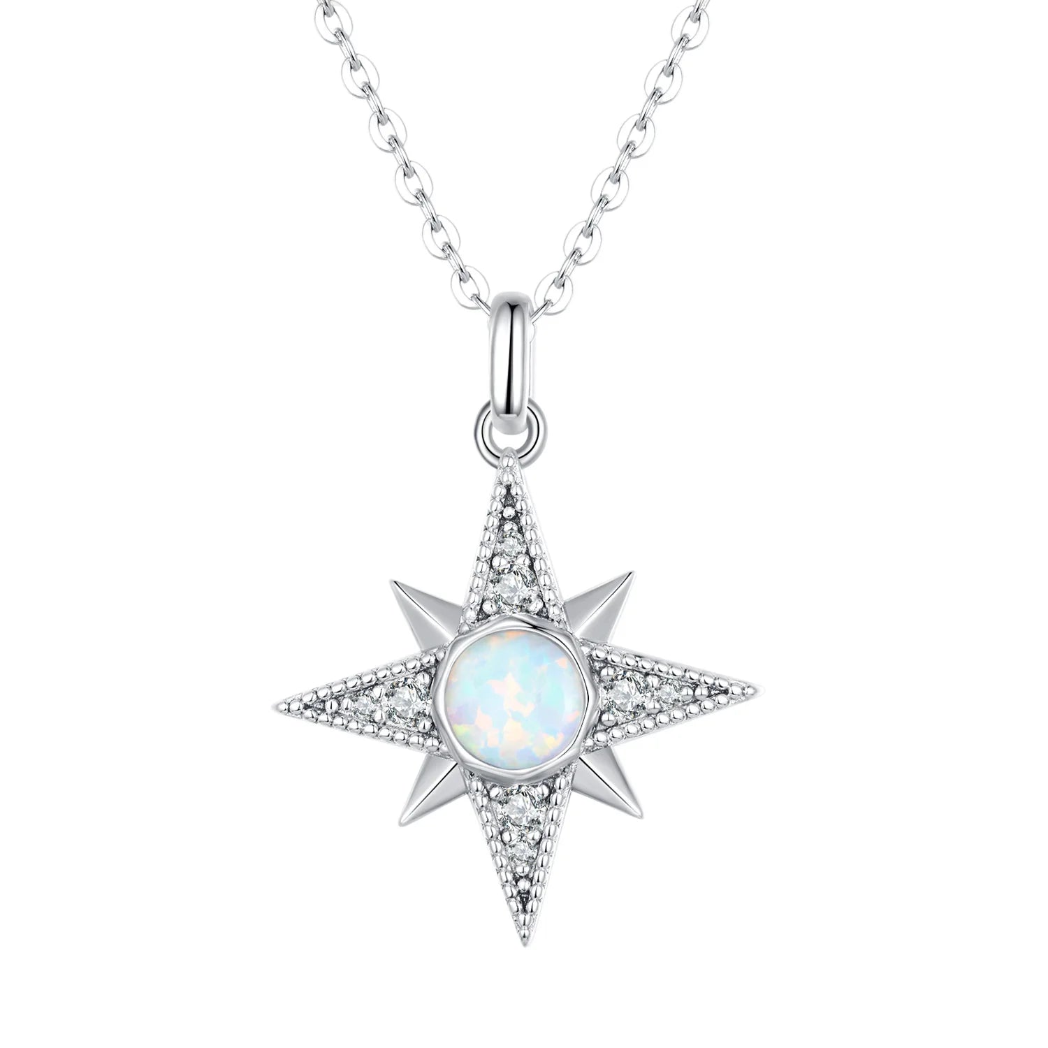Factory 925 Sterling Silver Colorful Opal Starburst Pendant Necklace Awn Star Neck Chain for Women Birthday Jewelry BSN300