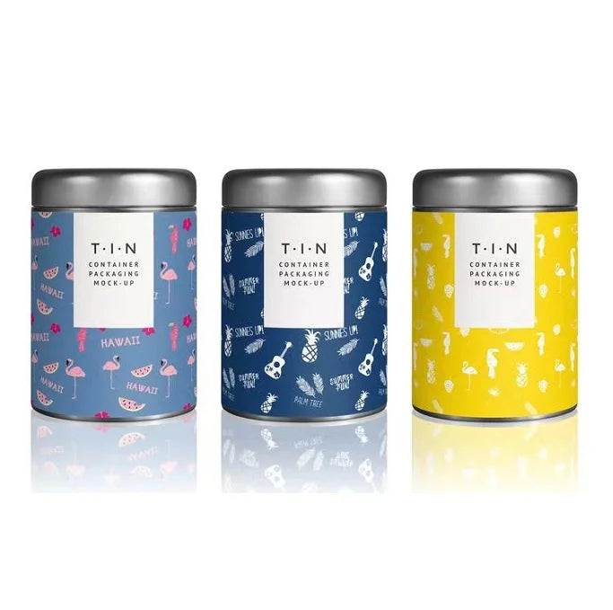 Wholesale Gold Color Tins Tall Cylinder Blank Round Tea Tin Caddy Stainless Steel 250g Tea Coffee Metal Tin Box Packing