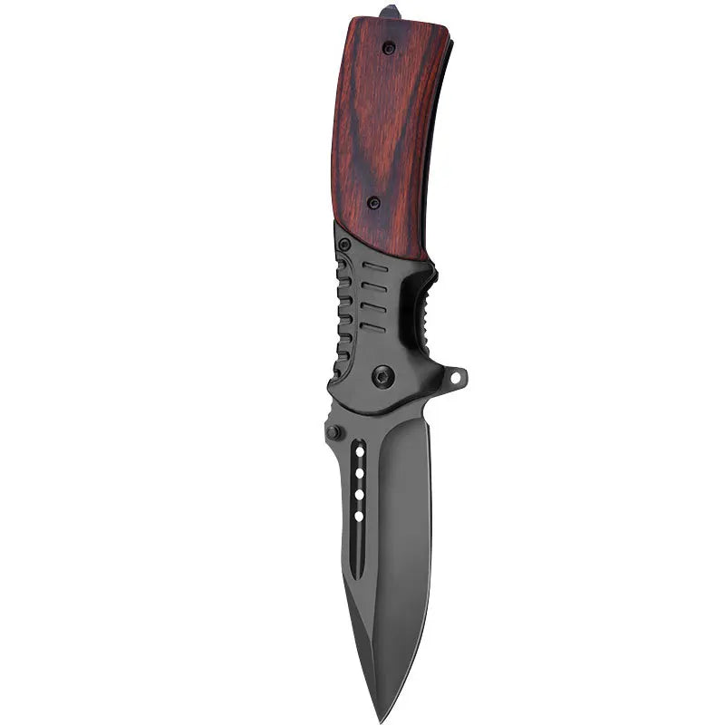 Factory Direct Blade Mahogany Wood Handle Tactical Hunting Folding Pocket Knife with Belt Clip for Survival Camping
