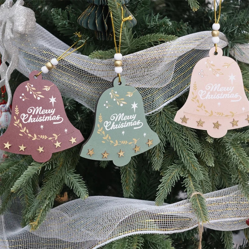 Wholesale Christmas Wooden Bell Pendants Christmas Tree Hotel Window Display Diy Atmosphere Props Decorative Pendants