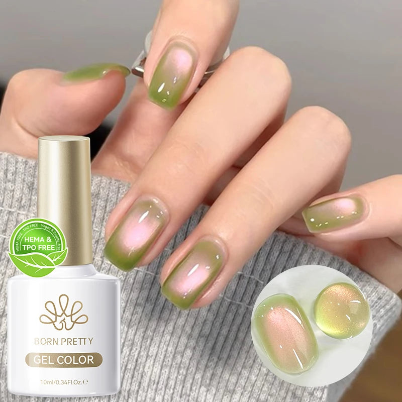 BORN PRETTY 10ml New Arrivals Green Guava Moonlight Cat Magnetic Gel Beads Shine Glass Cat Eye Nail Gel Polish