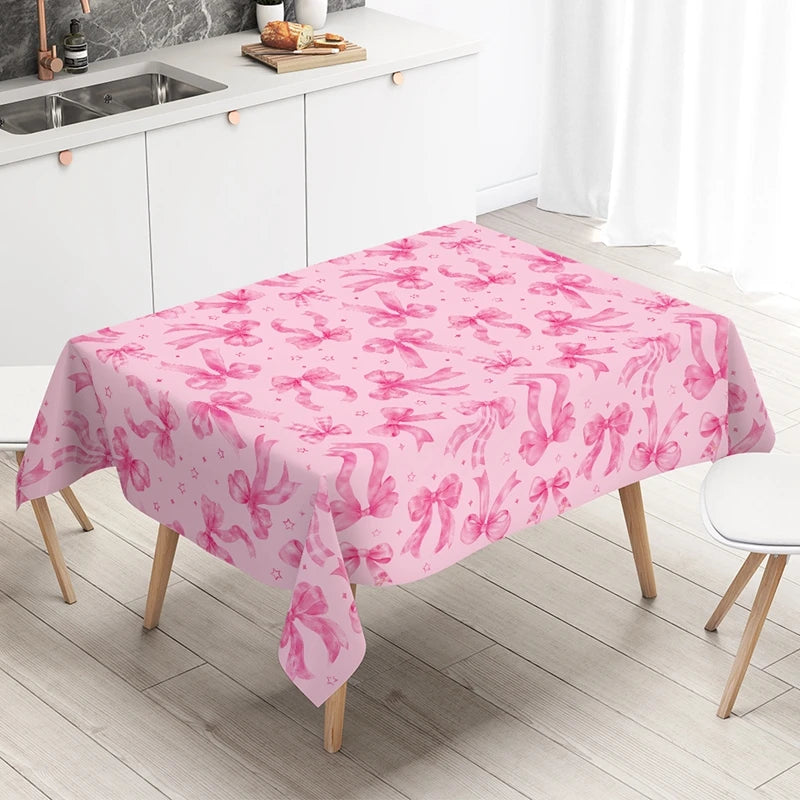 Pink Bow Tablecloth Birthday Party Supplies  Happy Birthday Table Cover Plastic Rectangular Table Cloth for Home Party Decor