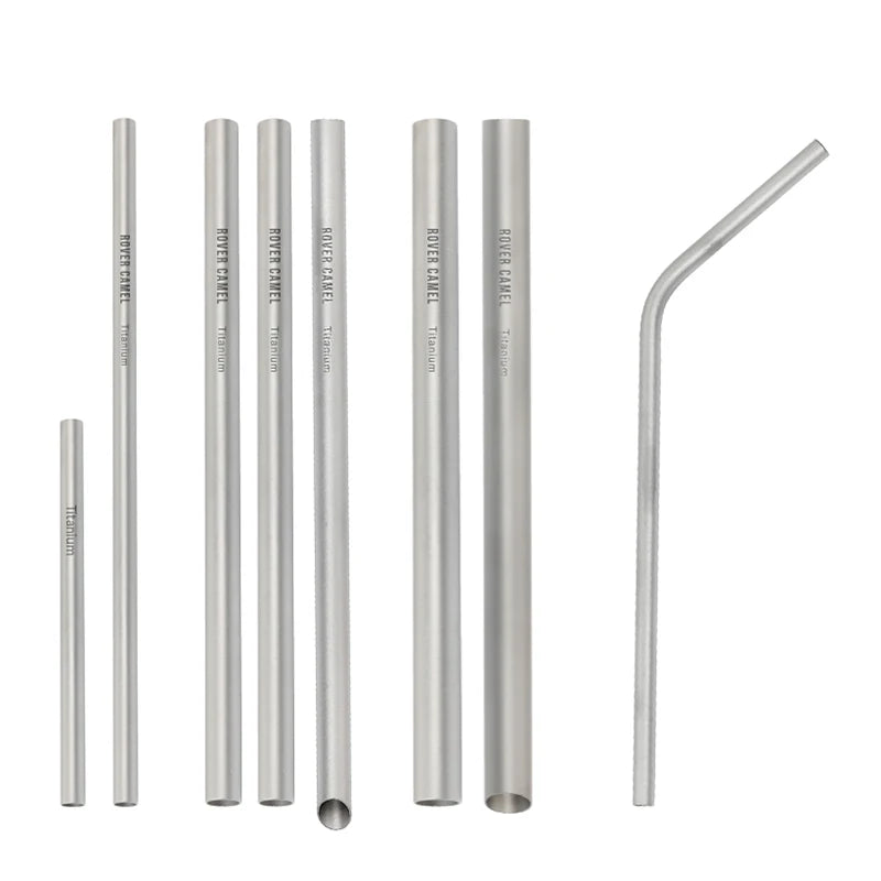 Reusable Straw Titanium 4/8Pcs Reusable Sturdy Bent Straight Drinks Straw Healthy Curved Straight Straws Camping Accessories