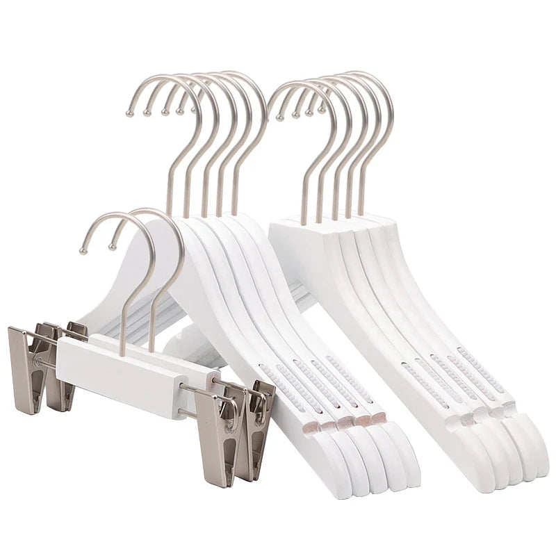Custom Logo Luxury Cloth Hanger White Wood Clip Hanger Non Slip Boutique Wooden Clothes Hanger for Clothing Shop