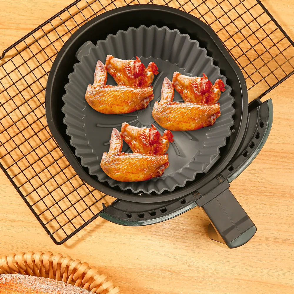 Hot Sale Cheap Food Safe Reusable Air Fryer Silicone Pot Non-stick Oven Baking Easy Cleaning air Fryer Silicone Liners Pot Tray