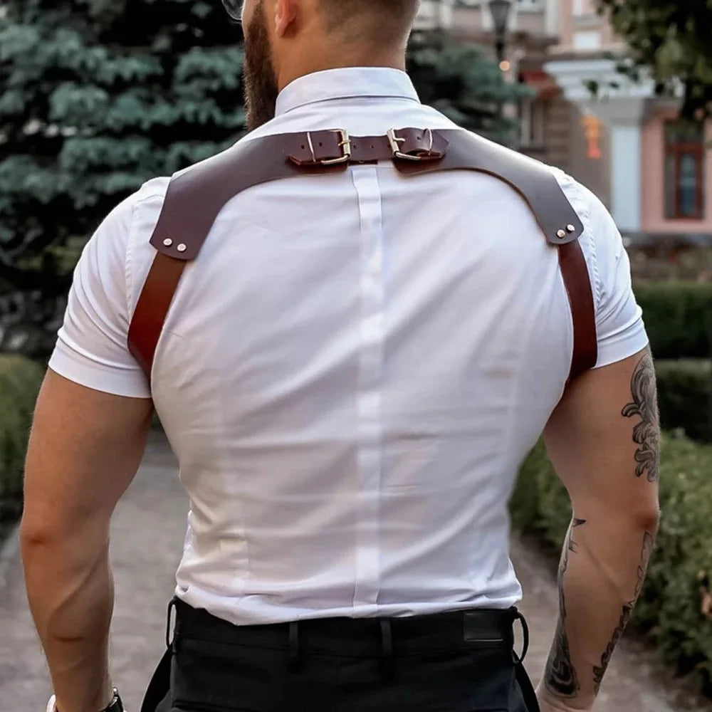 Vintage Heavy Duty Y Back Adjustable Leather Harness Belts With Metal Hooks PU Leather Renaissance Suspenders Belts for Men