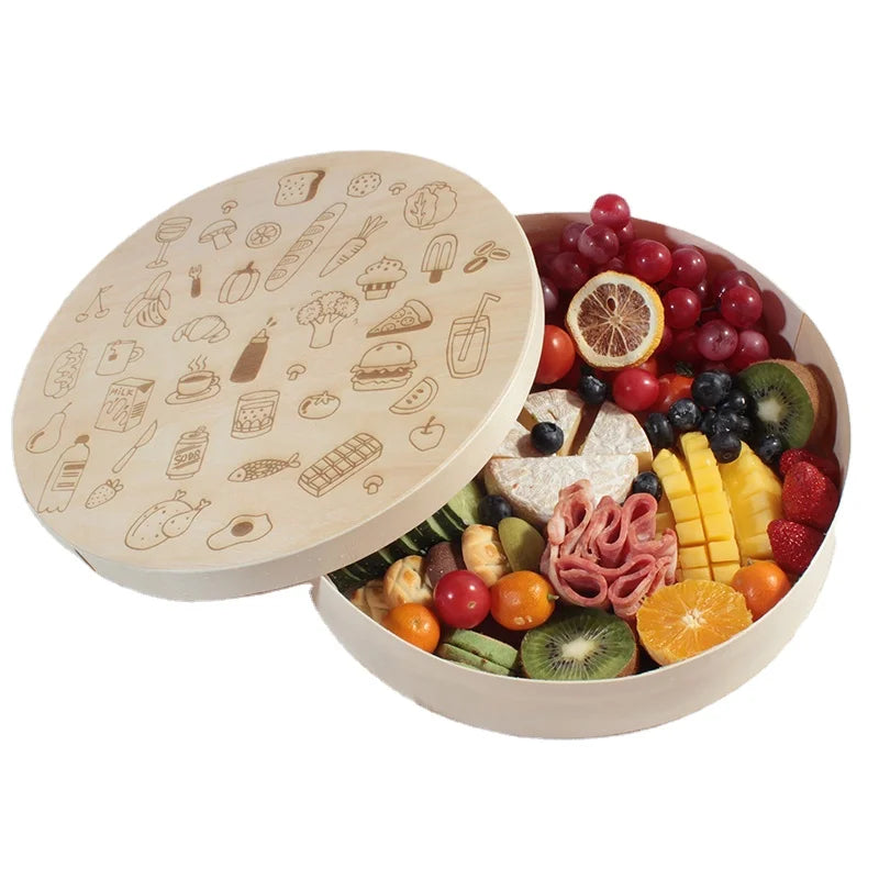 New Design Custom Flocking Unique Poplar Poplar Wooden Food Box Round Box