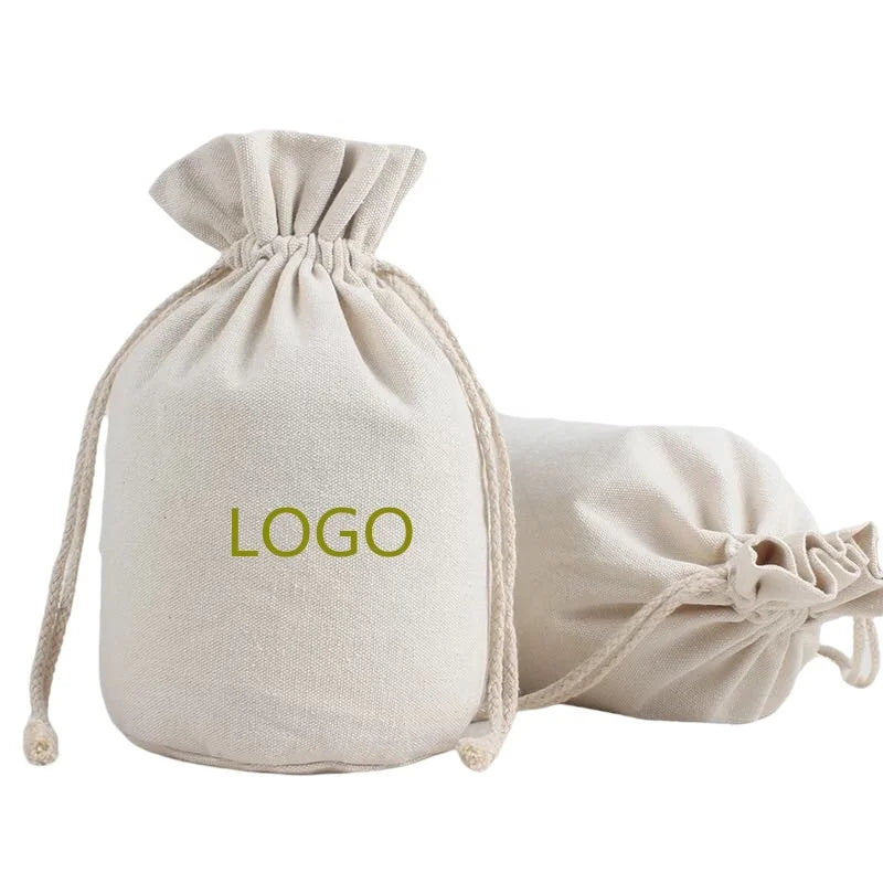 Custom Logo Printed Gift White Canvas Cotton Round Bottom Drawstring Dust Bag for Packing Organic Cotton Storage Bags