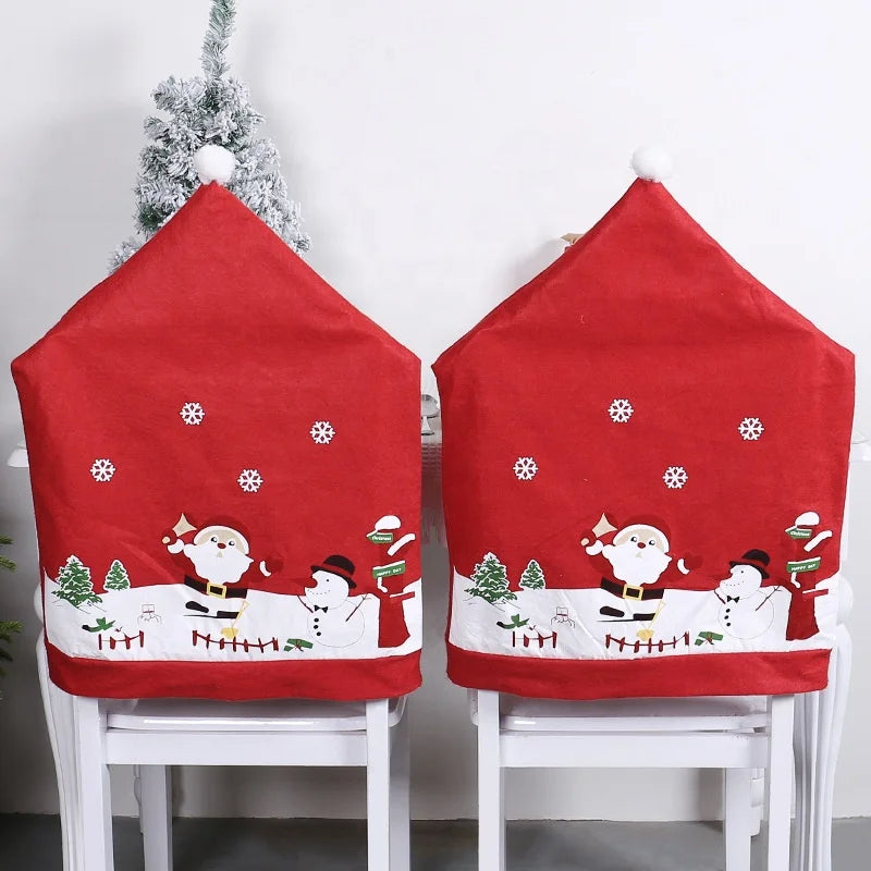 Christmas Lovely Santa Claus Chair Cover Non-Woven Printed Table and Chair Decoration Home Props for Festive Decorations