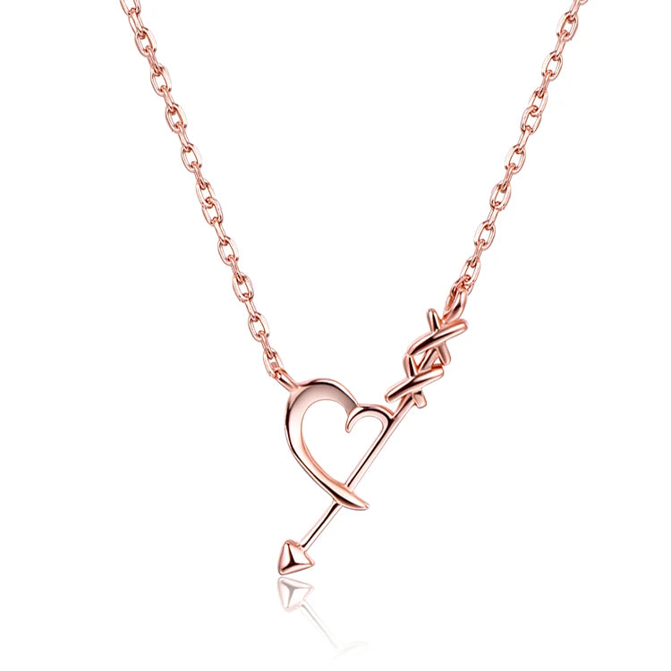 Fashion 925 Sterling Silver Rose Gold Plated with Heart Love Arrow Pendant Necklace for Women
