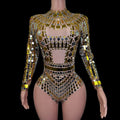 Sexy Gold Sequin Pole Dance Leotard Stage Performance Clothes Drag Show Nightclub One Piece Bodysuit Women Rhinestones Jumpsuit