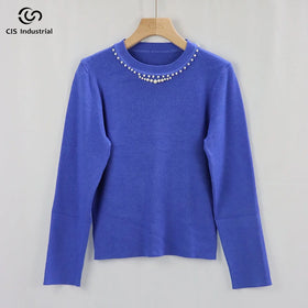Custom Button Drill Tassel Design O Neck Long Sleeve Rib Knit Top for Women Latest Design Autumn Sweater Knitwear Manufacturing