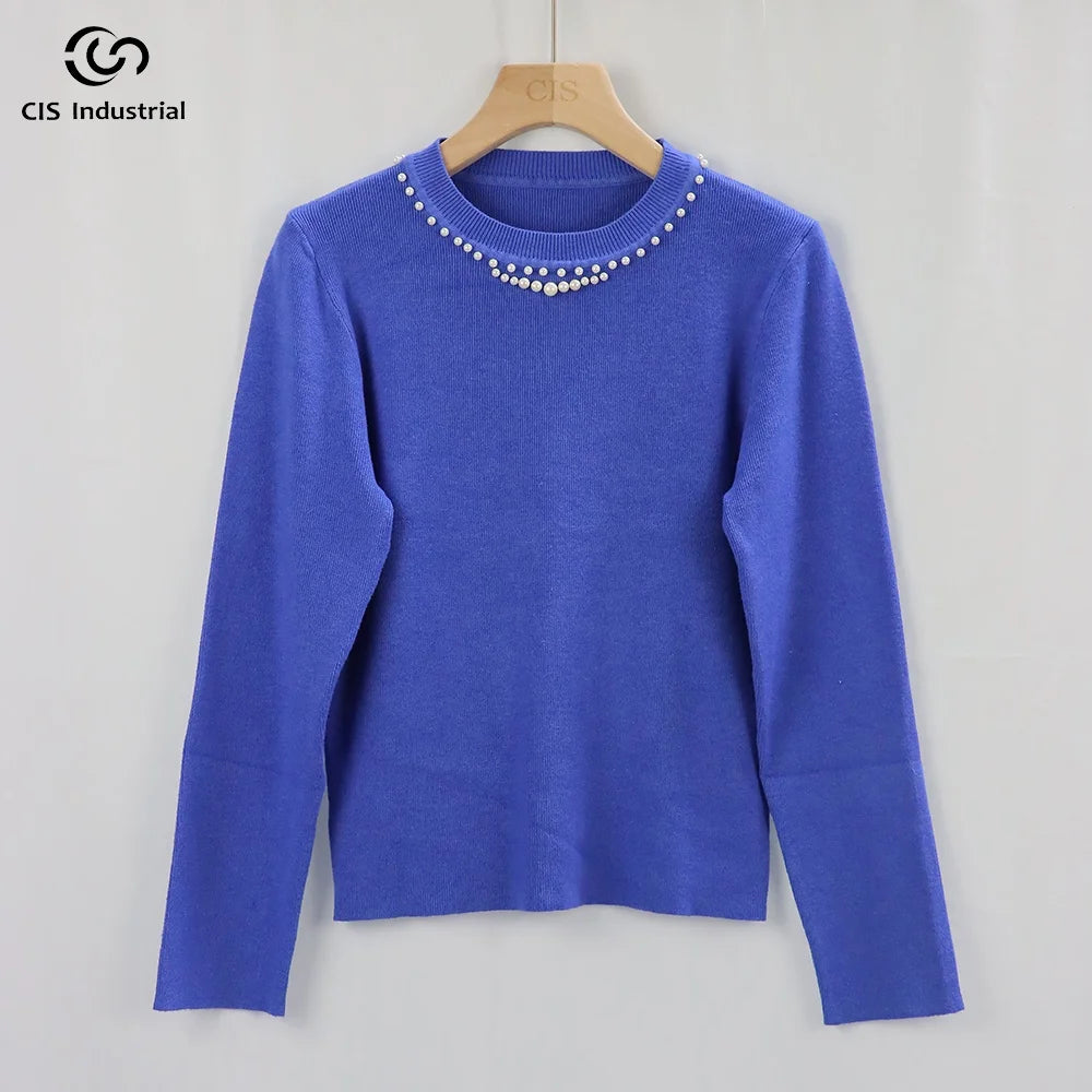 Custom Button Drill Tassel Design O Neck Long Sleeve Rib Knit Top for Women Latest Design Autumn Sweater Knitwear Manufacturing