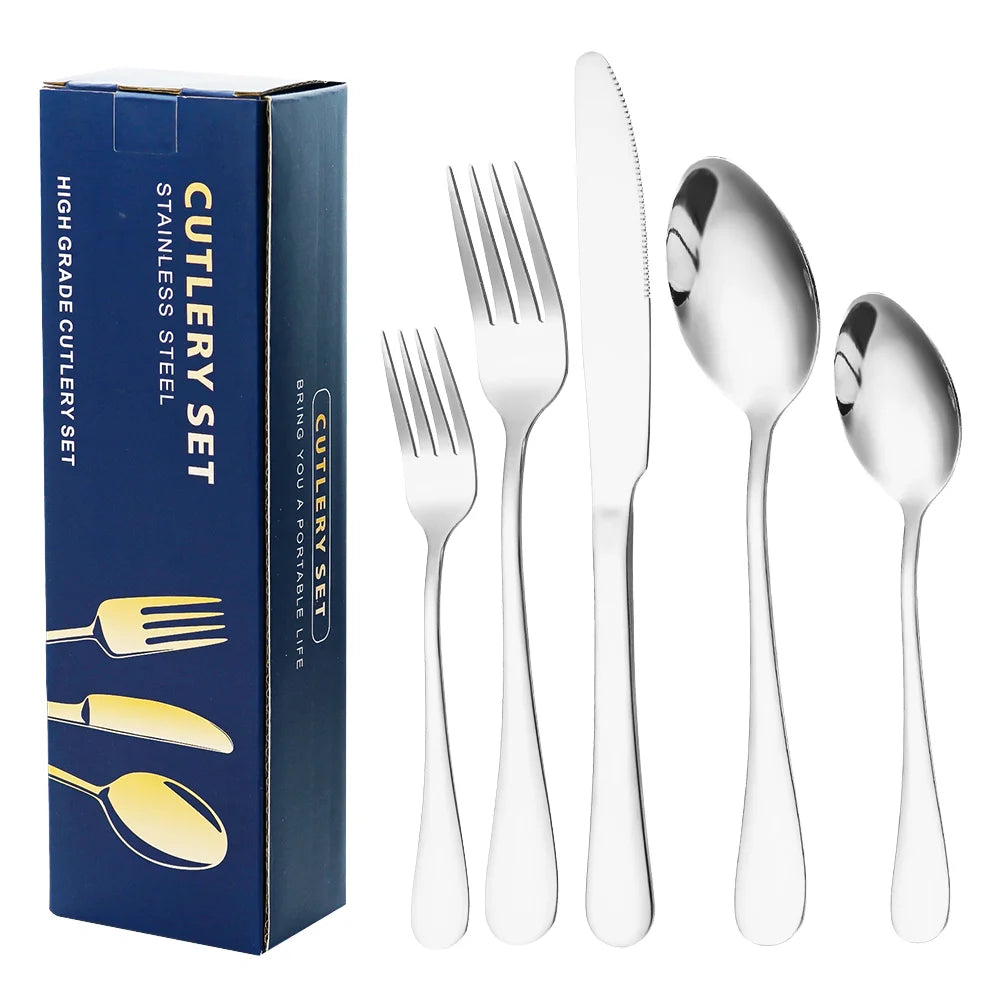 Silverware Flatware Set Stainless Steel Cutlery with Mirror Polished Knife Spoon Fork Dishwasher Safe for Weddings