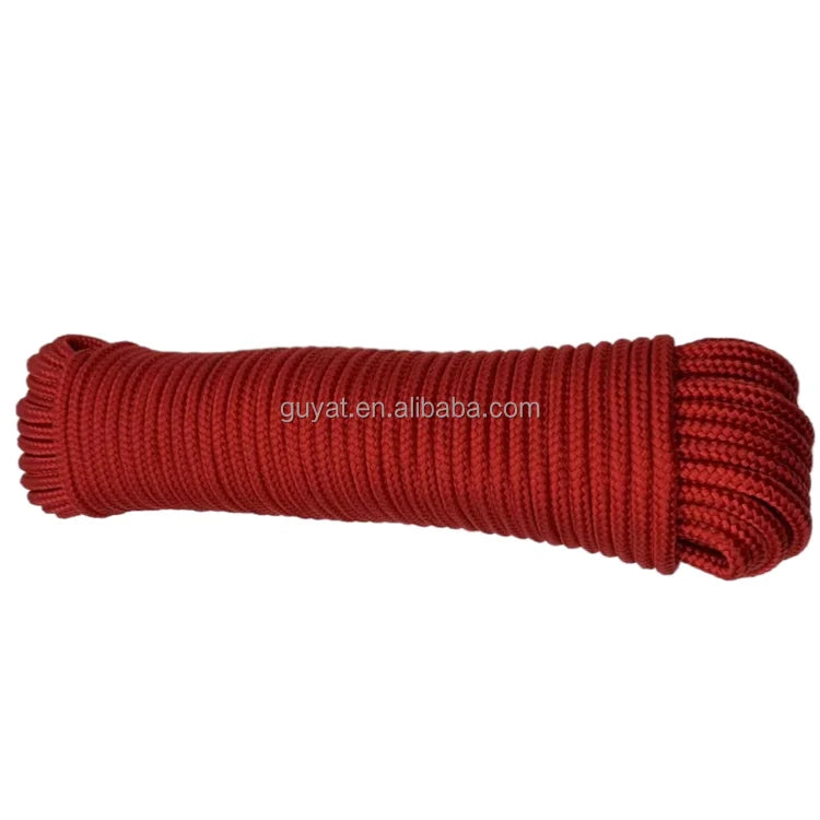 6mm Red Silk Outdoor Polyester Braided Rope Round Braided Cordes  Solid Braid Rope Utility Decorative Cords Rope