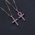 CN219 Hip Hop pink Anha Cross Pendant Brass Micro Pave with CZ Stones Rope Chain Rose Gold Plated Necklace for Men and Women