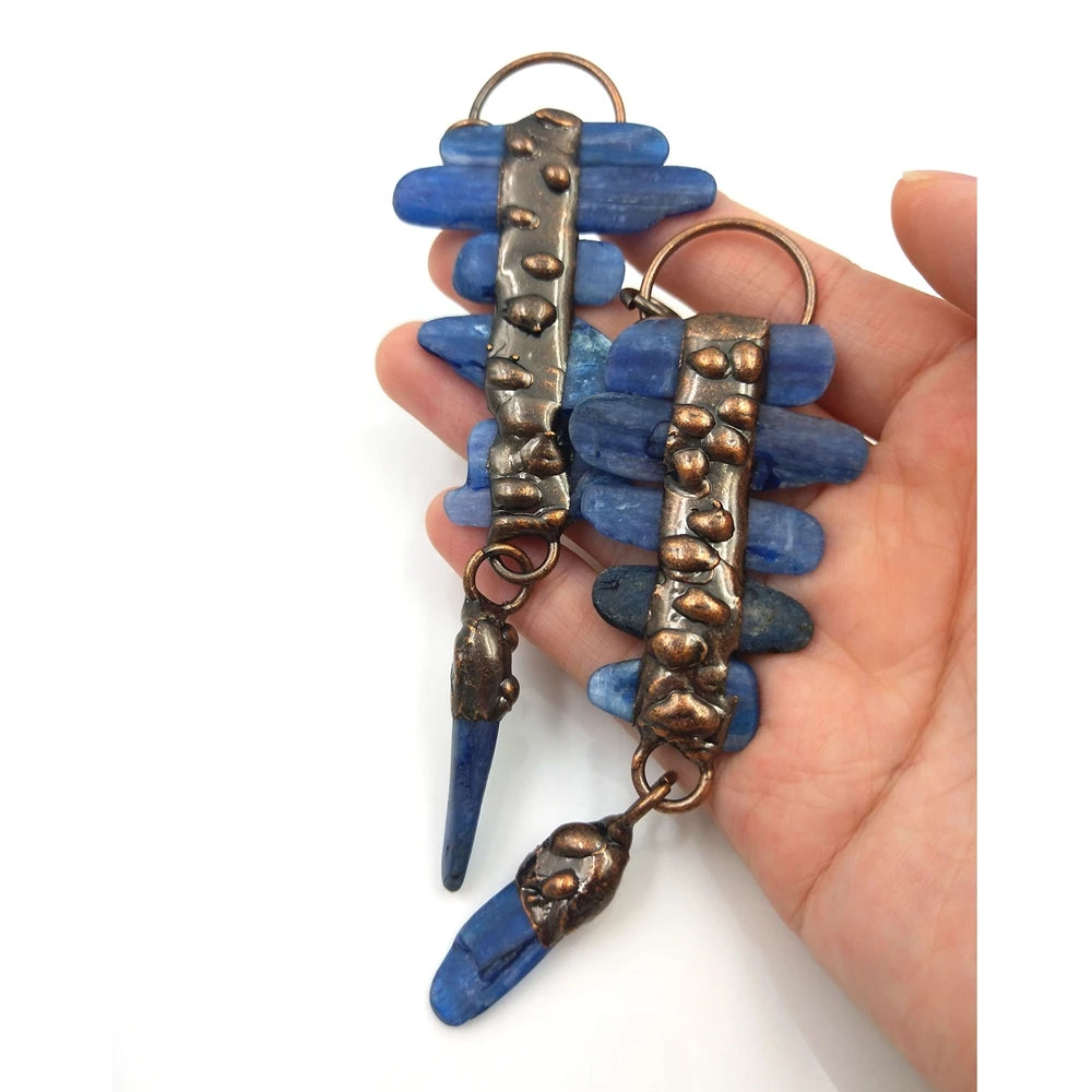 Hot Sale Rough Crystal Large Raw Blue Kyanite Pendant Antique Bronze Plated Stone Charms for Necklace Jewelry Making Men Gift