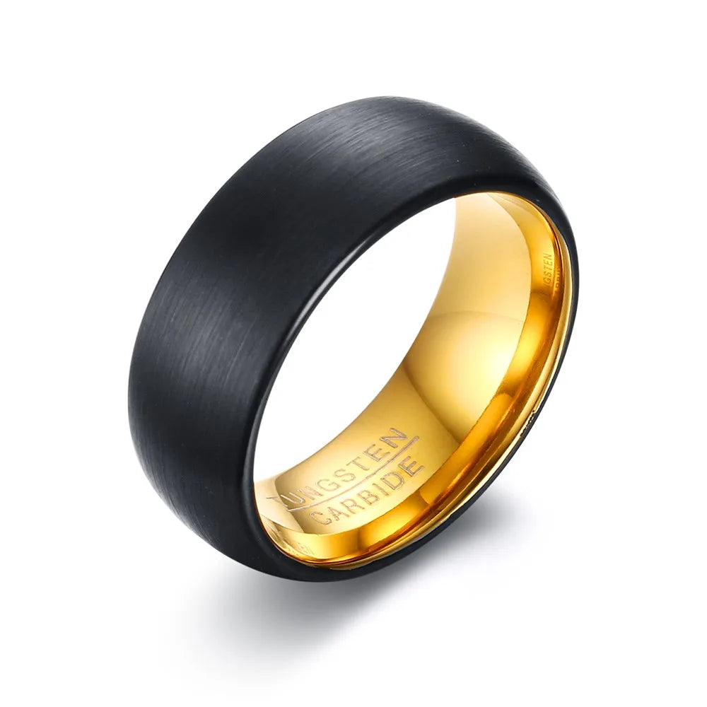 2021 Fashion Men Style IP Gold Black logo Engraving Tungsten Carbide Decorative for Index Finger Rings for Men