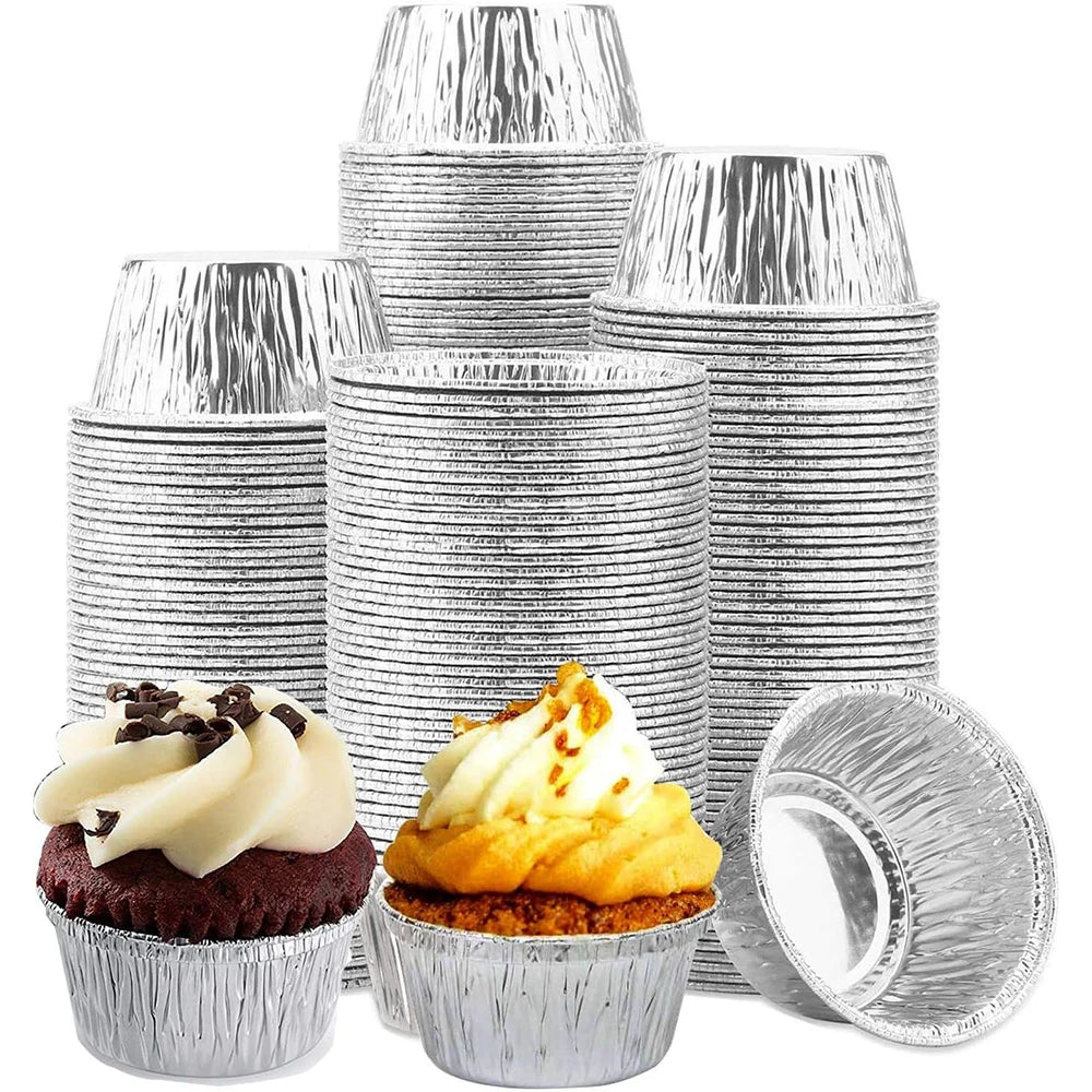 Small 4OZ Disposable Aluminium Baking Cupcake Containers Aluminum Foil Pudding Pans Cups with Lids