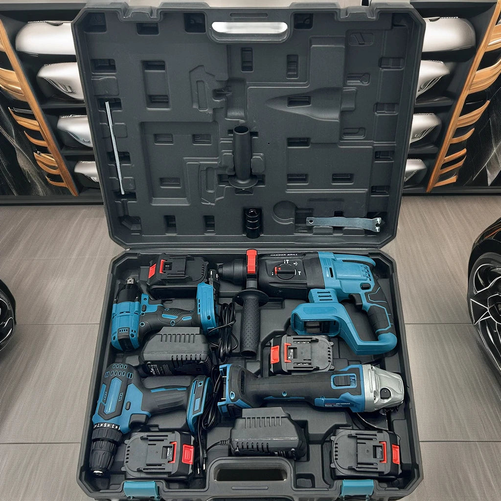 5-in-1 Cordless Electric Power Tool Set Custom OEM for Industries-Includes Angle Grinder Impact Wrench Electric Hammer Circular