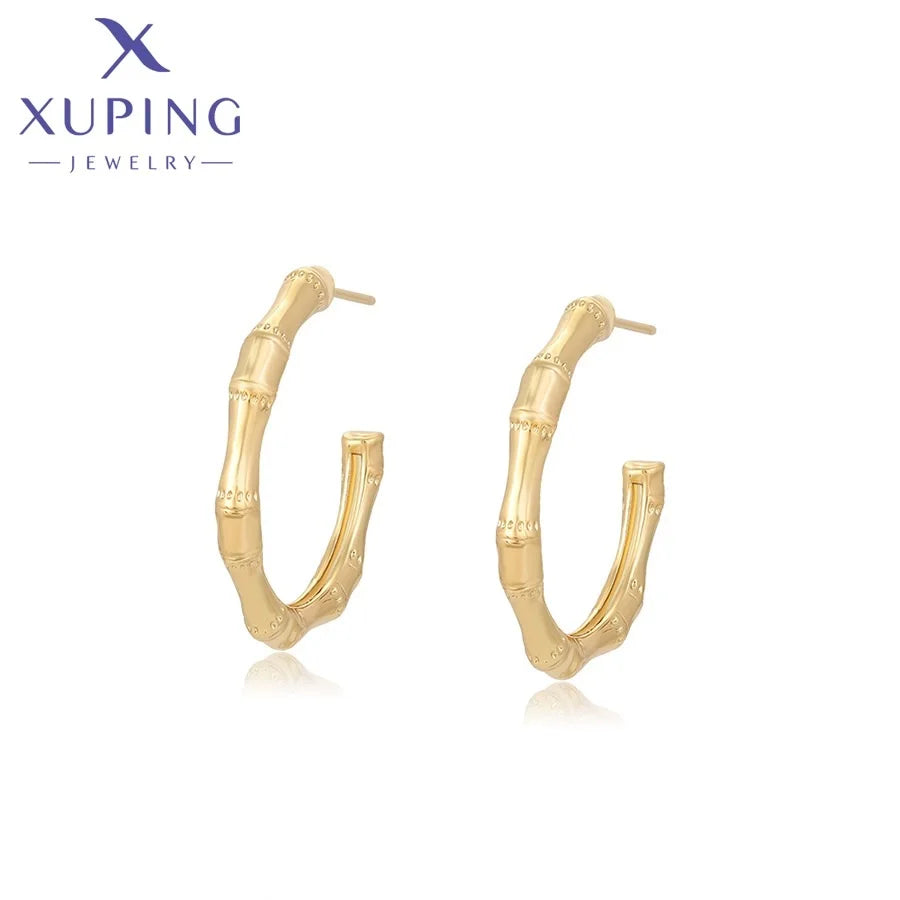 X000780517 XUPING Jewelry Wholesale 14K Gold Plated Fashion Large Big Copper Half Hoop Plain Bone Women Hook Earring