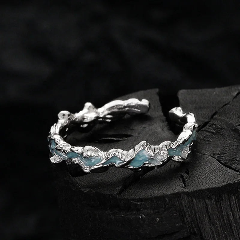 ICEBELA Jewelry 925 Sterling Silver Mint Blue Ice Lake Series Frosted Texture Drop Glue Cute Rings Enamel Ring