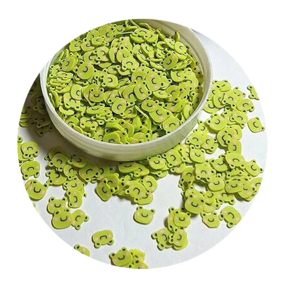 5MM Kawaii Green Frog Polymer Clay Sprinkles Happy Smile Frog Hot Soft Clay Slices Glitters for Nail Art Slime Fillers Supplier